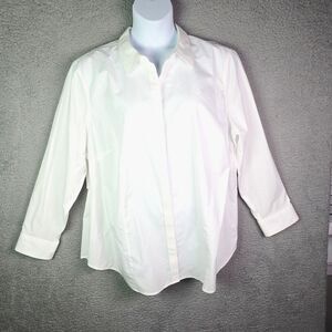 Talbots Wrinkle Resistant White Button Up 22W Cotton Stretch Workwear Classic